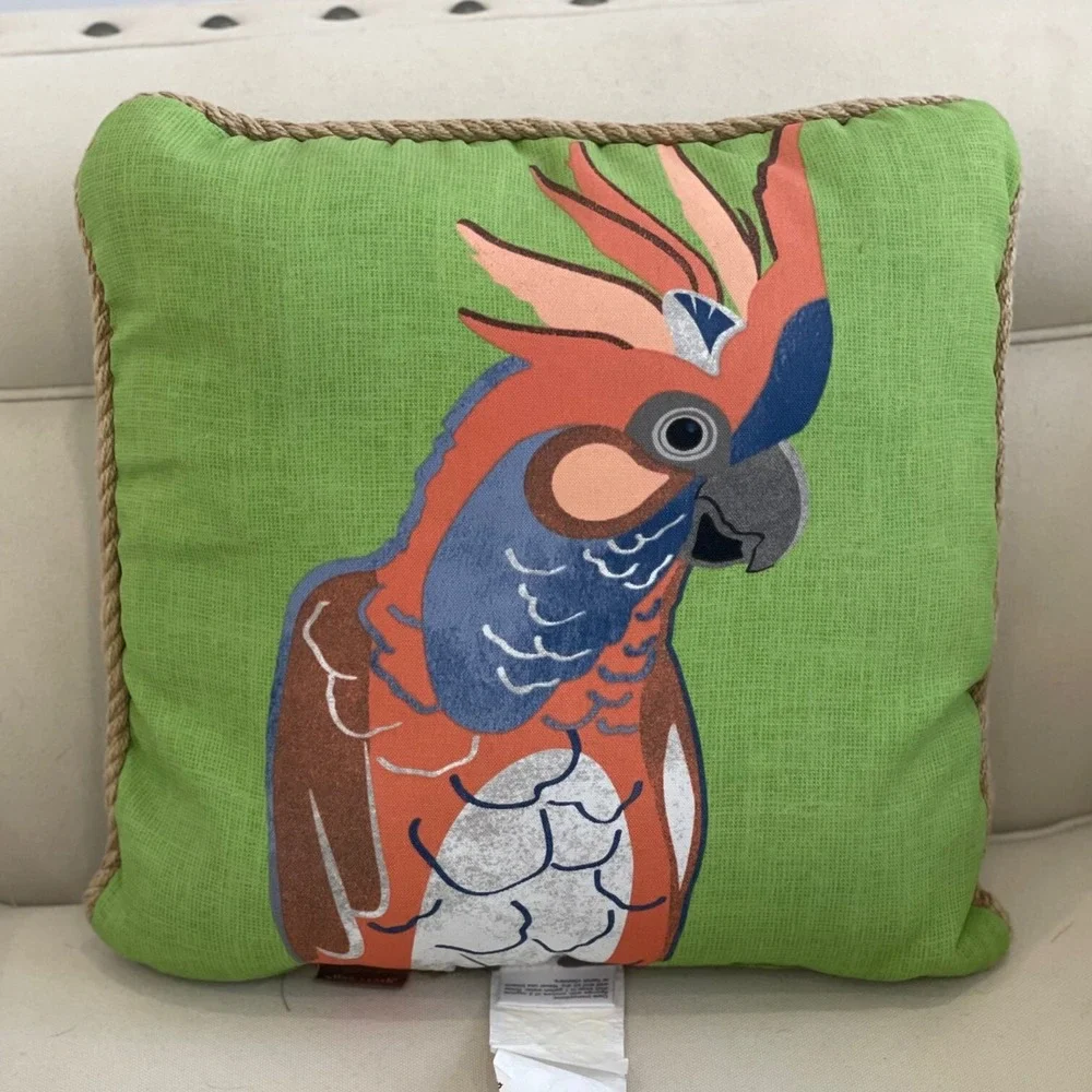Parrot Bird Indoor/Outdoor Throw Pillows Square Rope Edge Allen + Roth Set 2
